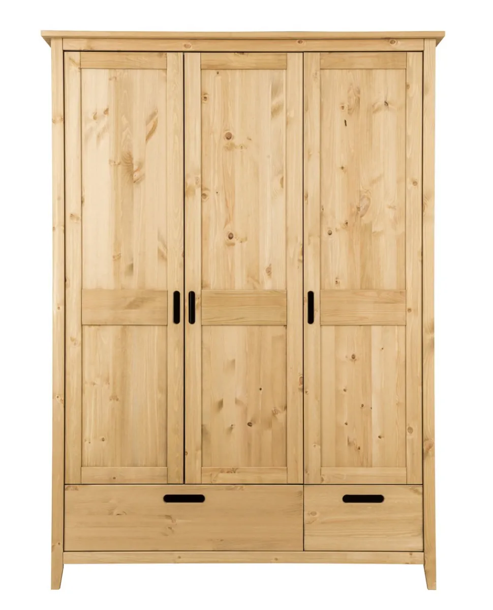 Kleiderschrank 3-trg. "Maja" 144cm Kiefer massiv laugenfarbig