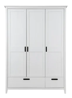 Kleiderschrank 3-trg. "Maja" 144cm Kiefer massiv weiß lackiert