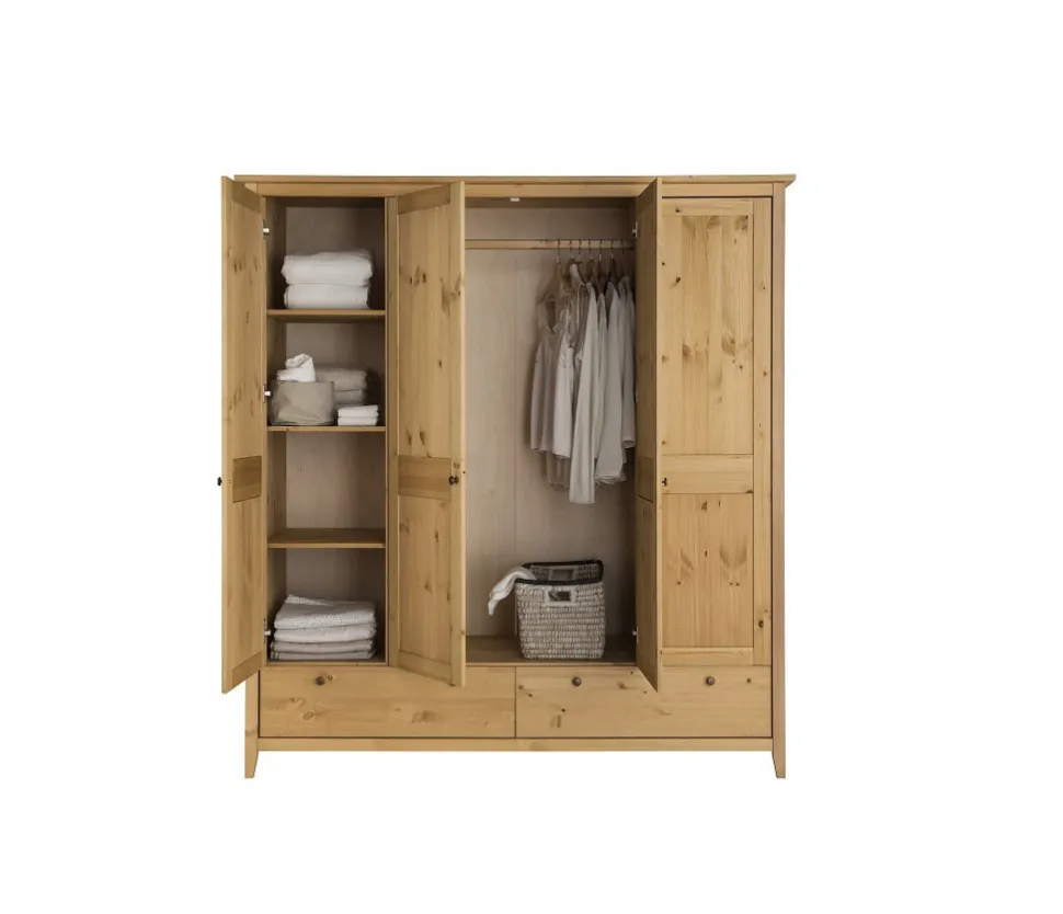 Kleiderschrank verschieden Breiten 'Jana' Kiefer massiv laugenfarbig 5-trg. 230cm