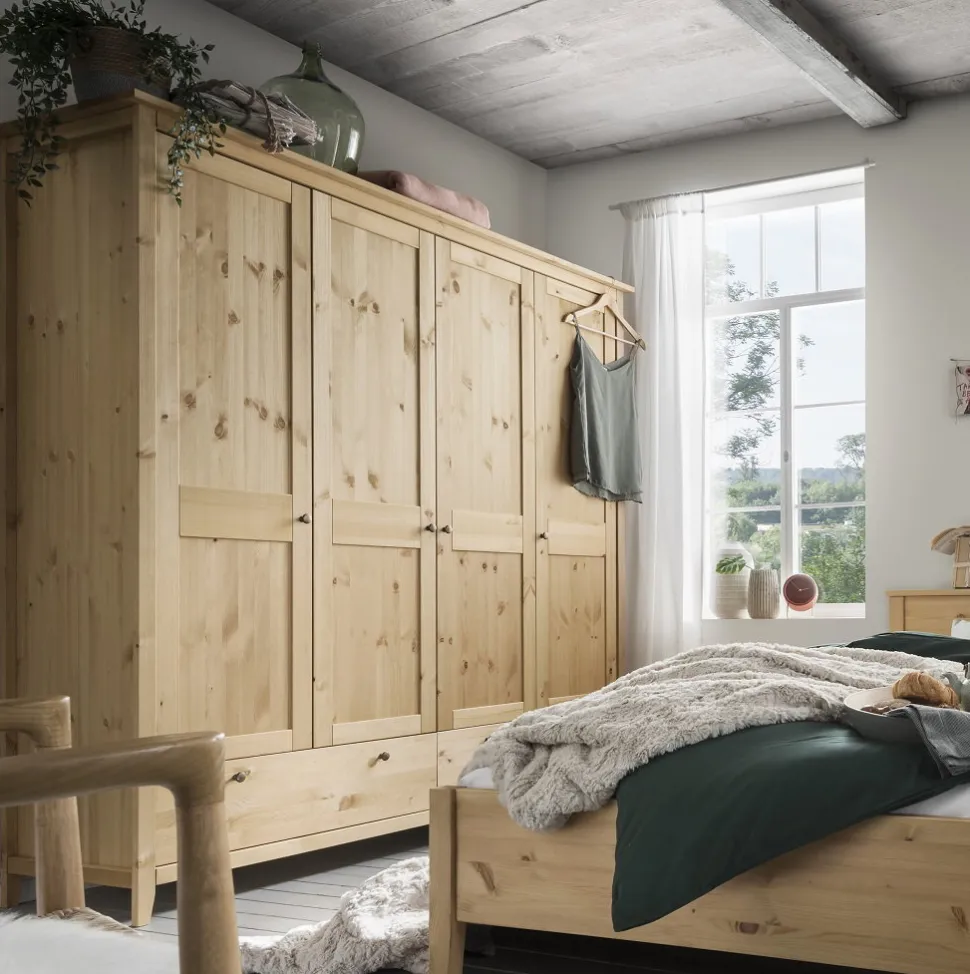 Kleiderschrank verschieden Breiten 'Jana' Kiefer massiv laugenfarbig 5-trg. 230cm