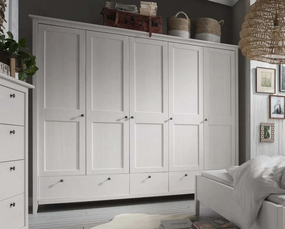 Kleiderschrank verschieden Breiten 'Jana' Kiefer massiv weiß gewachst 3-trg. 144cm