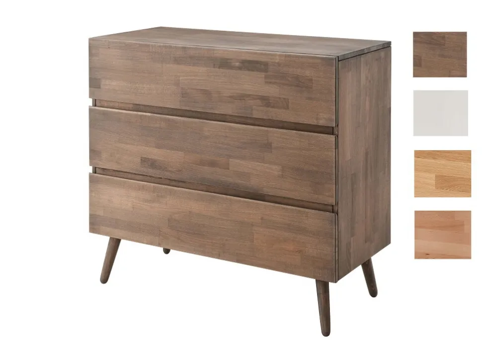 Kommode 4 Holzfarben zur Auswahl 'Grace' 100cm Massivholz Buche Mokka-farbig gebeizt