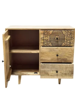 Kommode 90x80cm 'Lyn' Mangoholz mit schwarzen Ornamenten