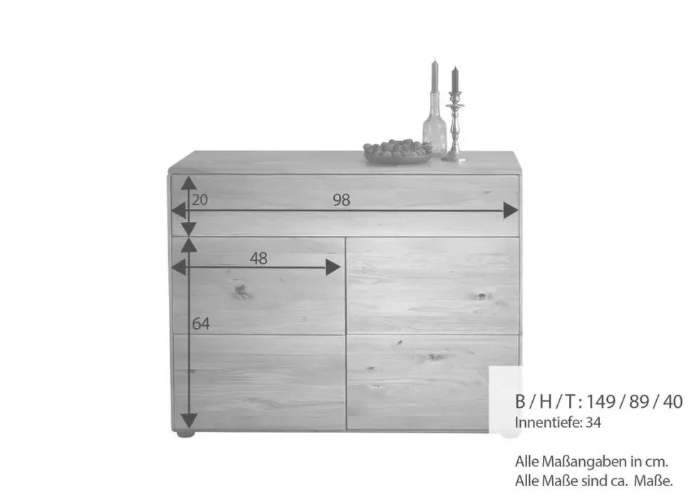 Kommode 100x91cm "Messina" Kernbuche massiv AV