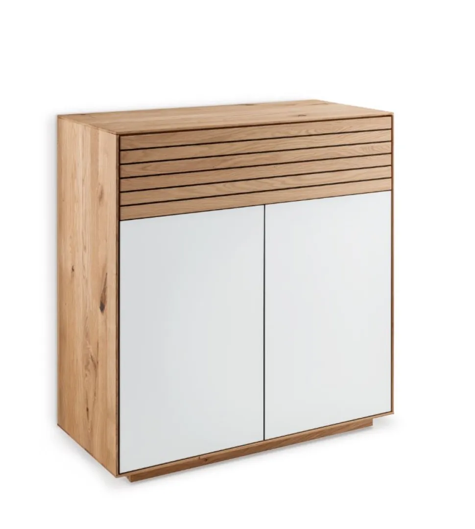 Kommode 80x84cm "Trentino" Wildeiche & Glas weiß