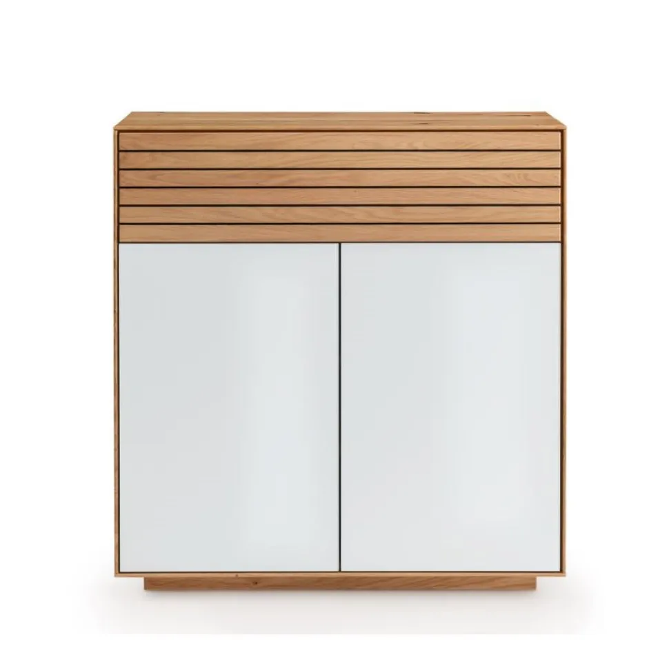 Kommode 80x84cm "Trentino" Wildeiche & Glas weiß