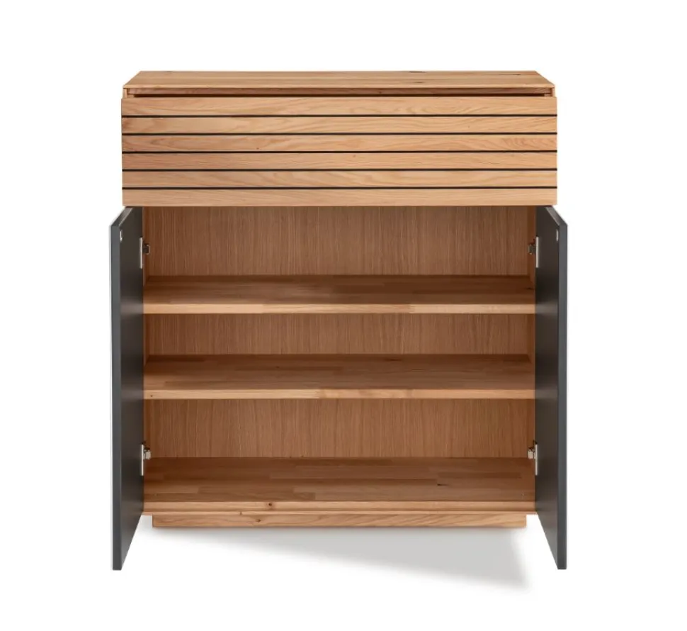 Kommode 80x84cm "Trentino" Wildeiche & Glas weiß