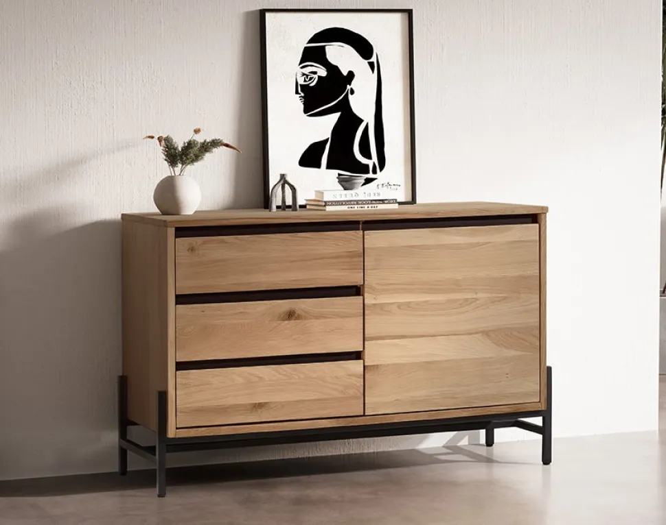 Kommode 106x67cm 'Veneza' Wildeiche & Metall schwarz