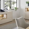 Lowboard mit Regal 140cm 'Locarno' Wildeiche massiv & MDF creme inkl.Beleuchtung