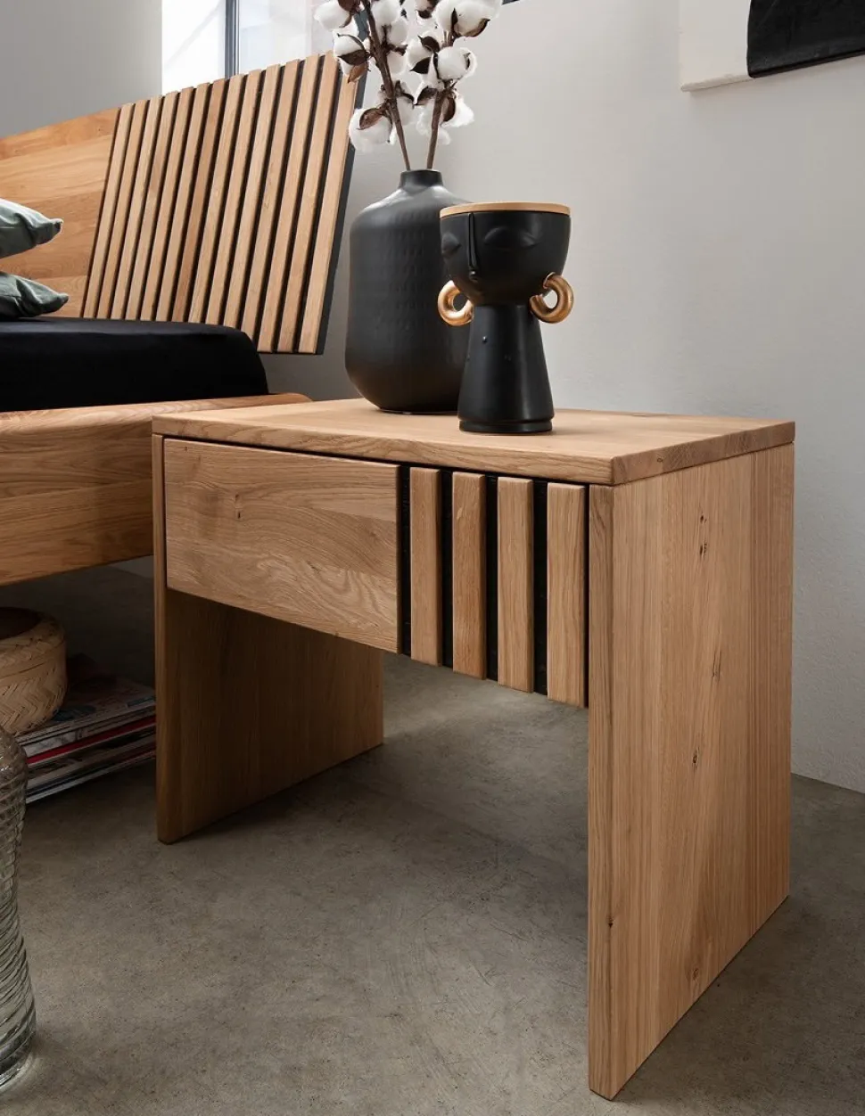 Nachtkommode rechts Wildeiche massiv 'Dallas' geölt & schwarz