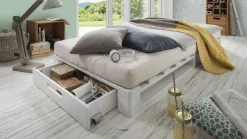 Palettenbett mit Schubkasten 90x200cm 'Finja' Kiefer massiv weiß