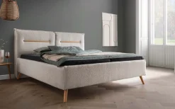 Polsterbett verschiedene Breiten 'Bordeaux III' Wildeiche Stoff beige 200x200cm