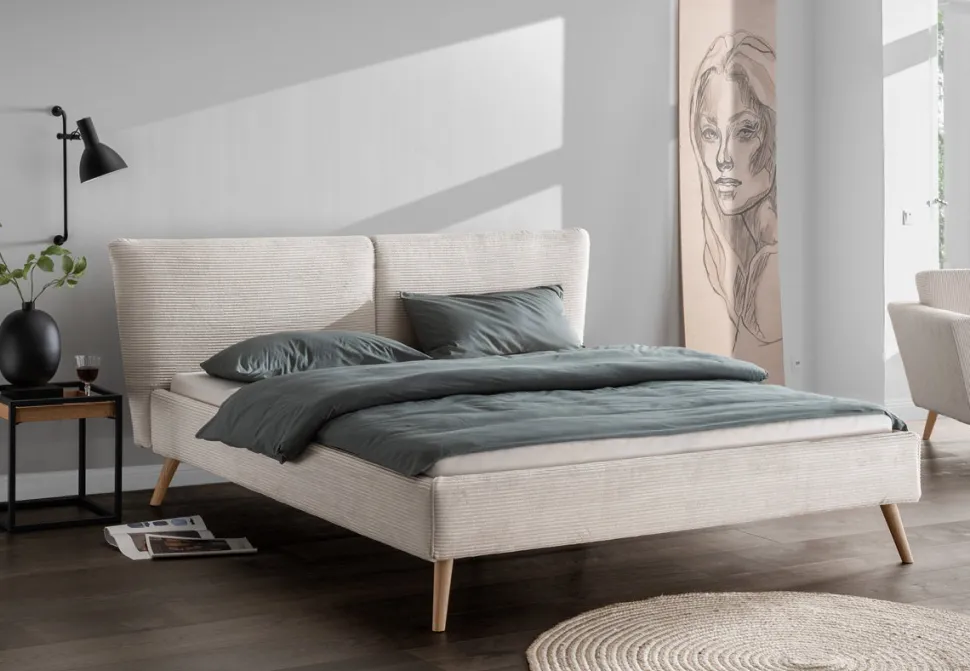 Polsterbett 200x200cm 'Monaco' Wildeiche Stoff Cord creme