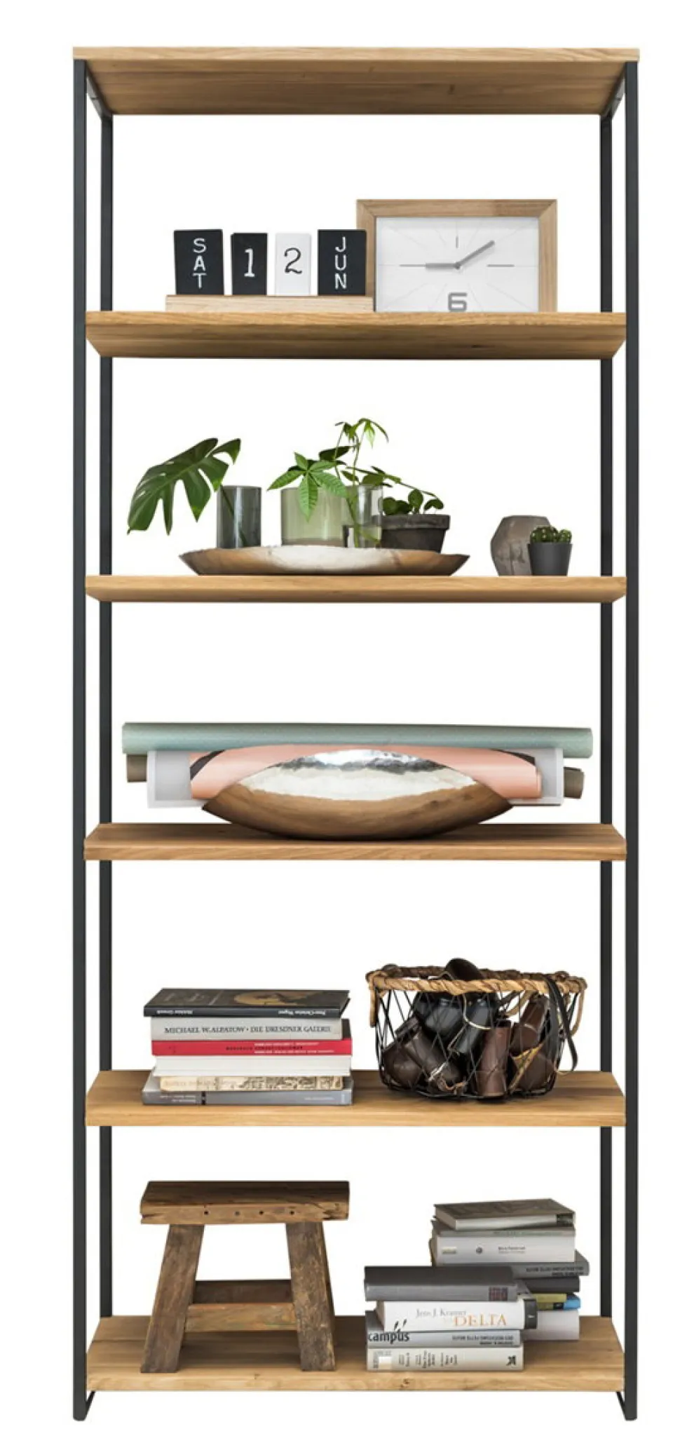 Regal 80x198cm 'Lissabon' Wildeiche Stahl schwarz