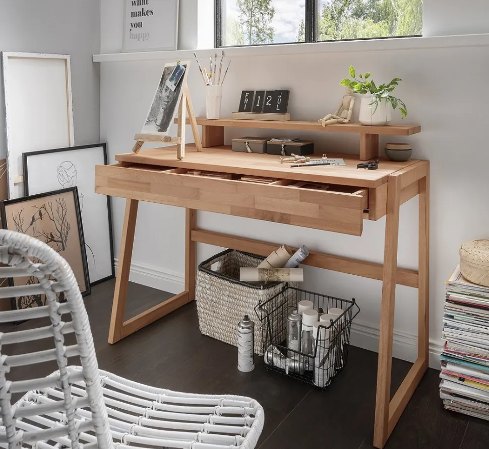 Schreibtisch mit Aufsatz 126cm 'Stockholm' Buche massiv