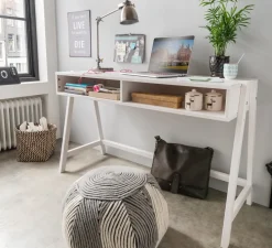 Schreibtisch 126x50cm höhenverstellbar "Jasmin" Kiefer massiv weiß