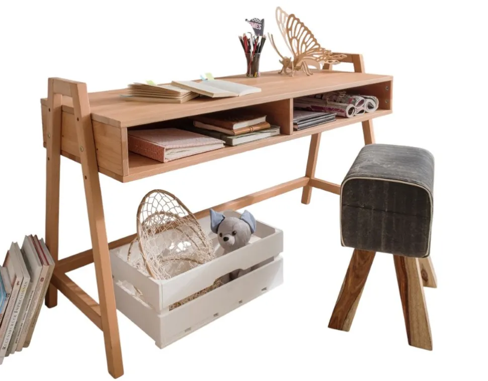 Schreibtisch 126x50cm höhenverstellbar "Jasmin" Buche massiv geölt