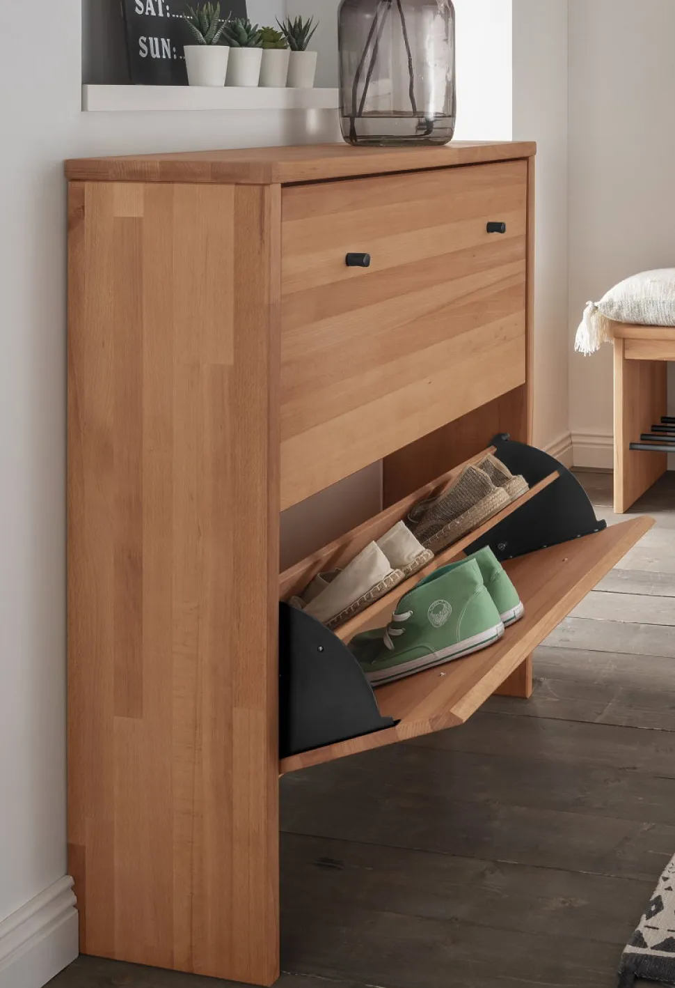 Schuhschrank 2 Klappen 82x95cm 'Stockholm' Buche massiv