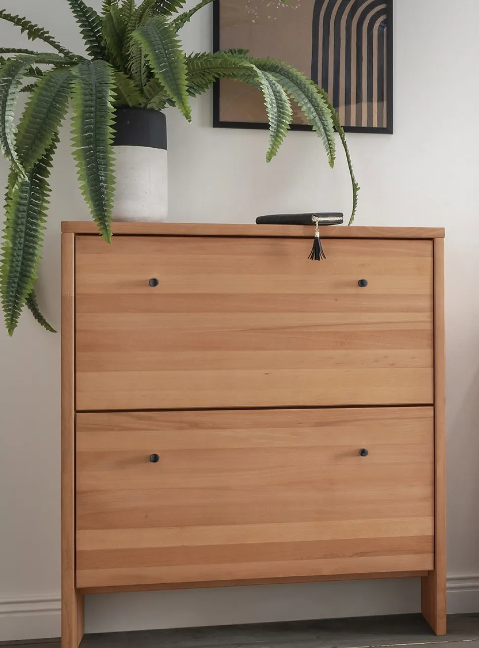 Schuhschrank 2 Klappen 82x95cm 'Stockholm' Buche massiv