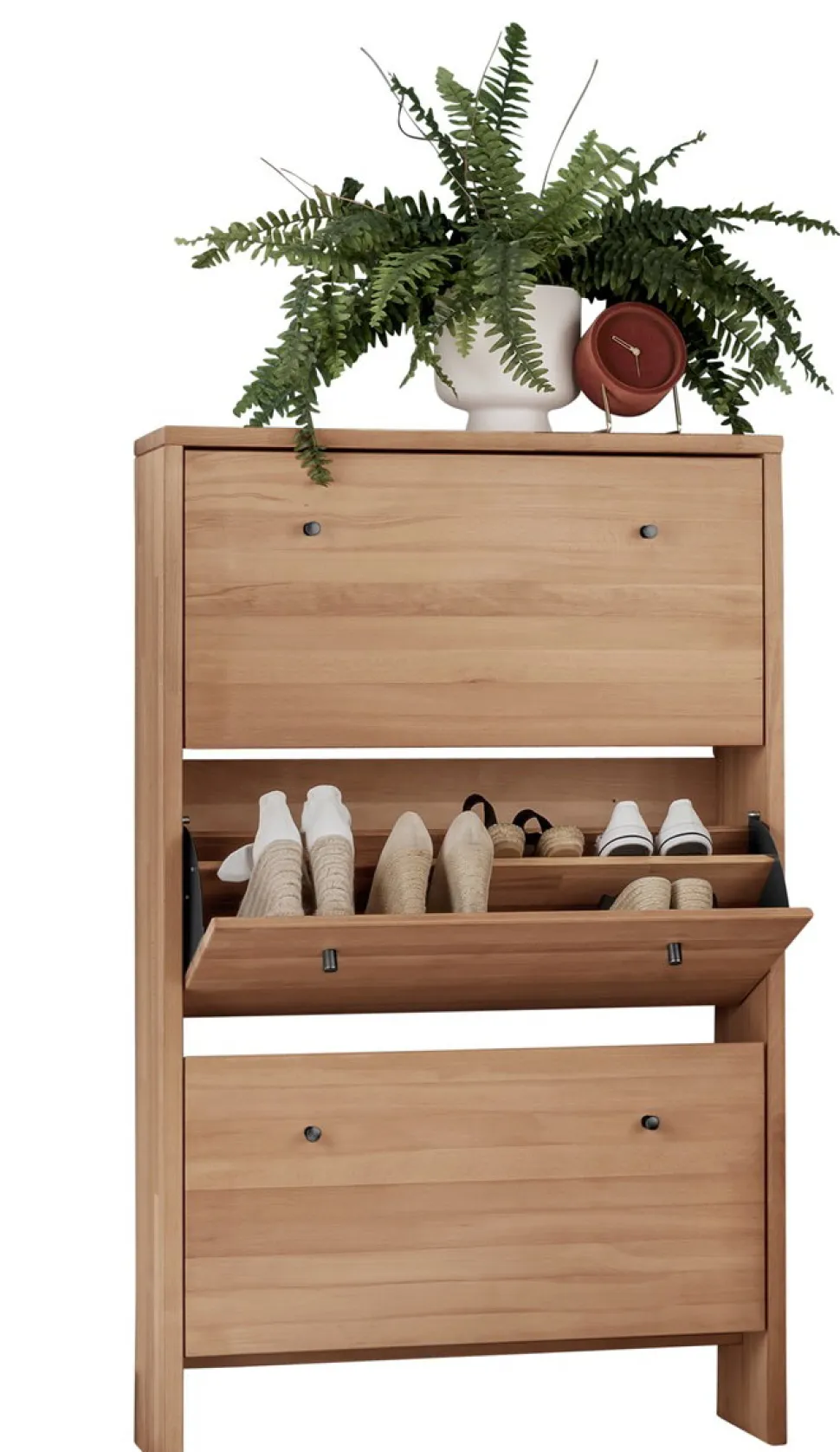 Schuhschrank 3 Klappen 82x133cm 'Stockholm' Buche massiv