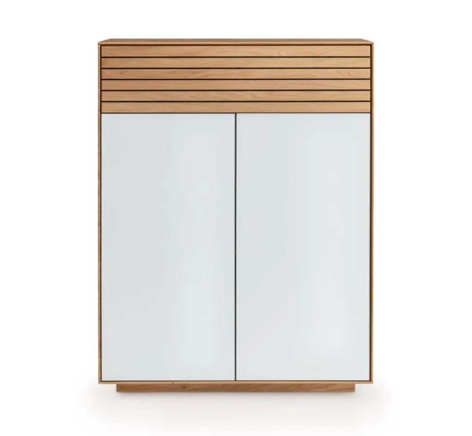 Schuhschrank 80x103cm "Trentino" Wildeiche & Glas weiß