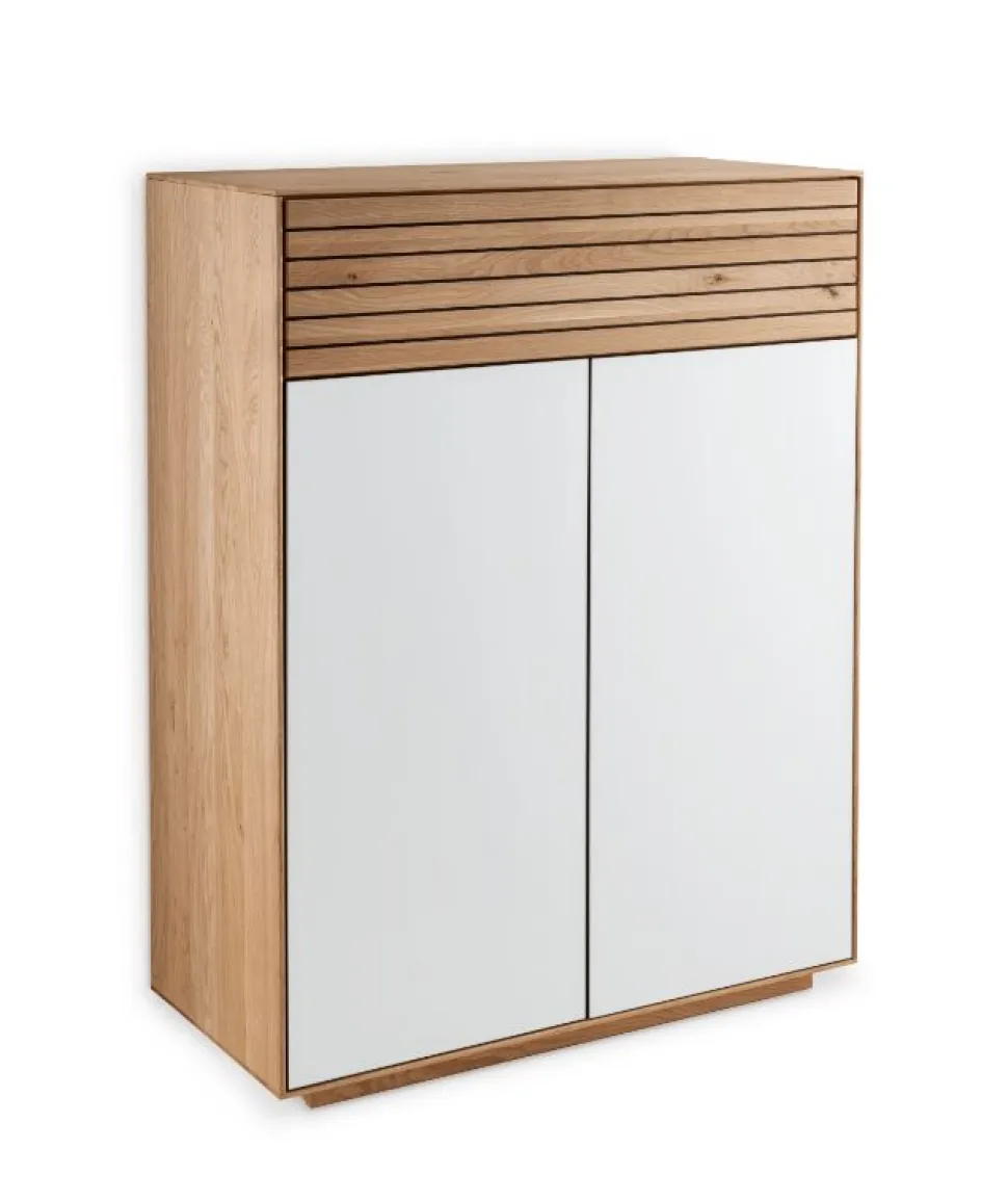 Schuhschrank 80x103cm "Trentino" Wildeiche & Glas weiß