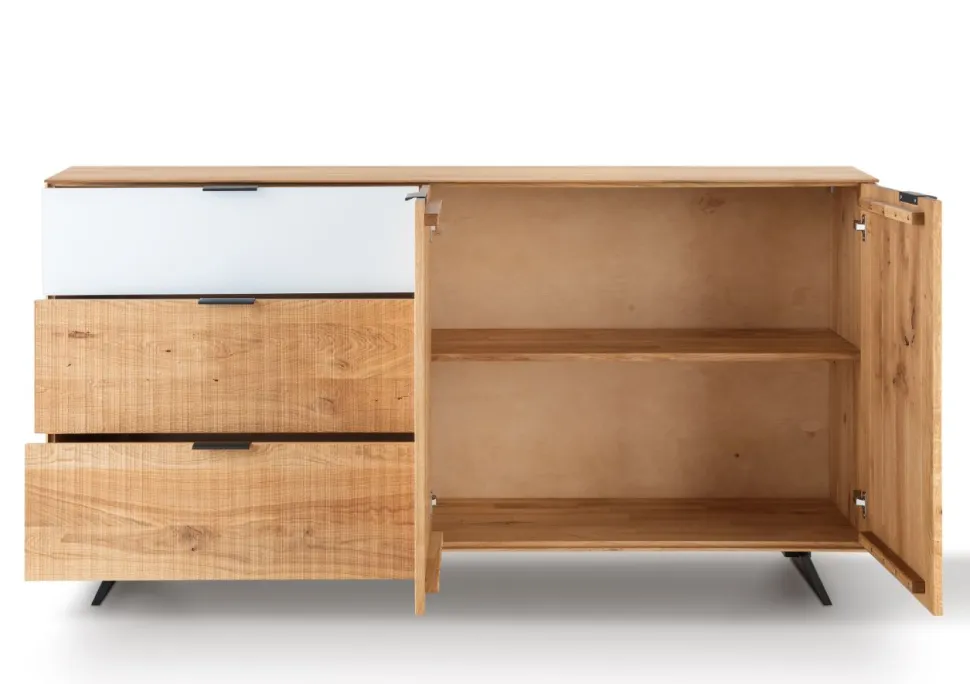 Sideboard 190cm 'Malaga ' Wildeiche verschiedene Variationen möglich Holz schwarz Sockel Glas weiß