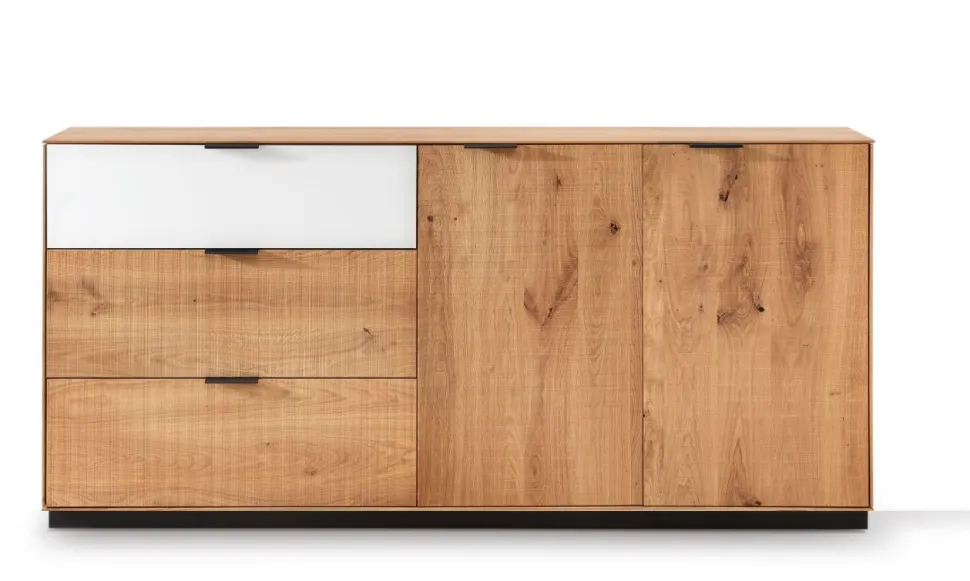 Sideboard 190cm 'Malaga ' Wildeiche verschiedene Variationen möglich Holz schwarz Sockel Glas weiß