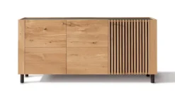 Sideboard 200cm Wildeiche 'Amalfi' verschiedene Ausführungen 3Türen mit Glasplatte Holzfüße rund schwarz