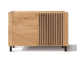 Sideboard 140cm Wildeiche 'Amalfi' verschiedene Ausführungen mit Glasplatte Holzfüße rund schwarz