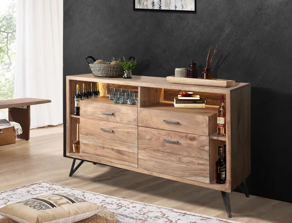 Sideboard inkl.Beleuchtung 145x94cm 'Hunter' Akazie massiv