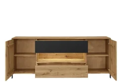 Sideboard mit Beleuchtung 205cm 'Boston ' Wildeiche geölt & Glas anthrazit