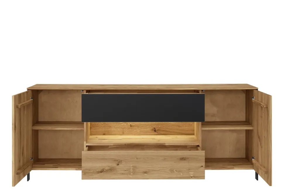 Sideboard mit Beleuchtung 205cm 'Boston ' Wildeiche geölt & Glas anthrazit