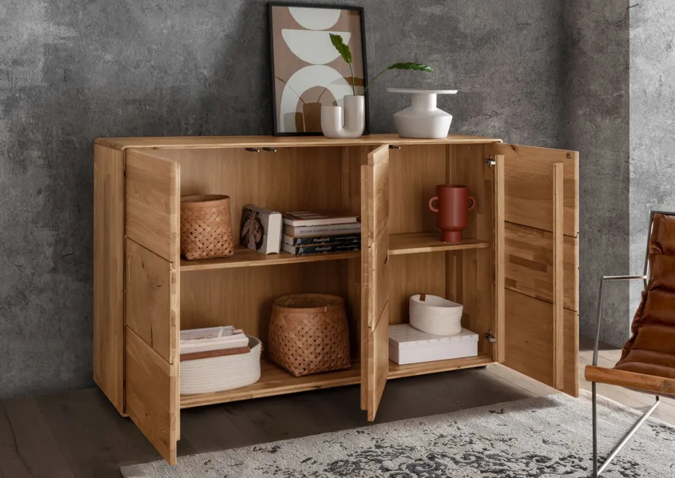 Sideboard mit Holztüren 150cm "Belfast" Wildeiche massiv