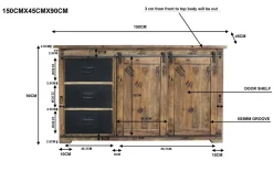 Sideboard mit 3 SK 150x90cm 'Railroad' Mango & Eisen