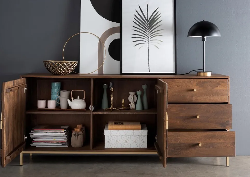 Sideboard 180x77cm "Assuan"' Mango & Metall goldfarbig WZ-0462