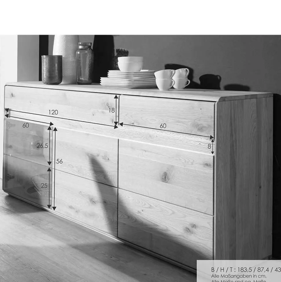 Sideboard 184x86cm "Berlin" Wildeiche geölt WZ-0303