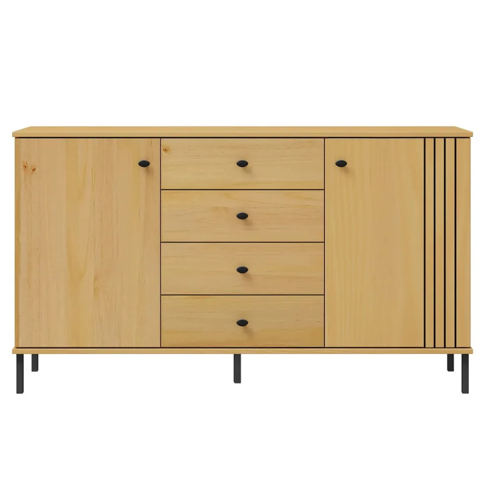 Sideboard 140x80cm 'Detroit' Kiefer massiv eichefarbig & schwarz