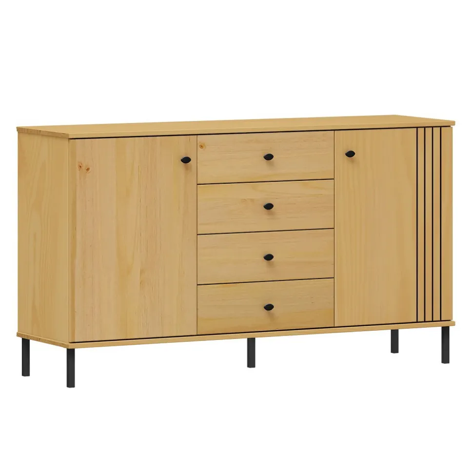 Sideboard 140x80cm 'Detroit' Kiefer massiv eichefarbig & schwarz