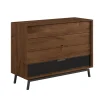 Sideboard 121x90cm 'Dubai' Wildeiche Tabacco 4 Schubkästen 3x Holz / 1x Glas