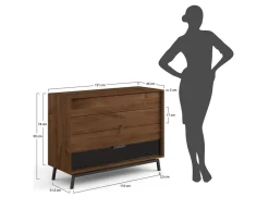 Sideboard 121x90cm 'Dubai' Wildeiche Tabacco 4 Schubkästen 3x Holz / 1x Glas