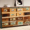 Sideboard 155x92cm 'Hawkins' recyceltes Altholz mehrfarbig lackiert 16 Schubkästen