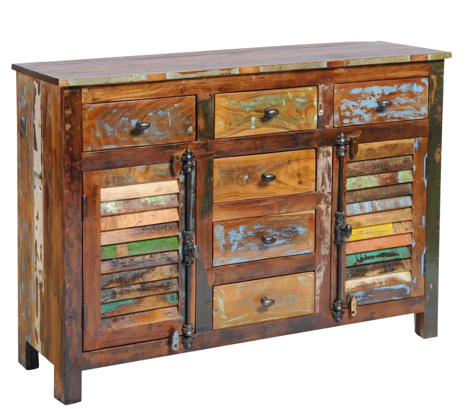 Sideboard 123x89cm 'Hawkins' recyceltes Altholz mehrfarbig lackiert