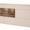 Sideboard 166x86cm 'Locarno II' Nussbaum massiv & MDF creme inkl.Beleuchtung