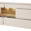 Sideboard 166x86cm 'Locarno' Wildeiche massiv & MDF creme inkl.Beleuchtung