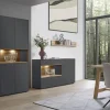Sideboard 166x86cm 'Locarno' Wildeiche massiv & MDF anthrazit inkl.Beleuchtung