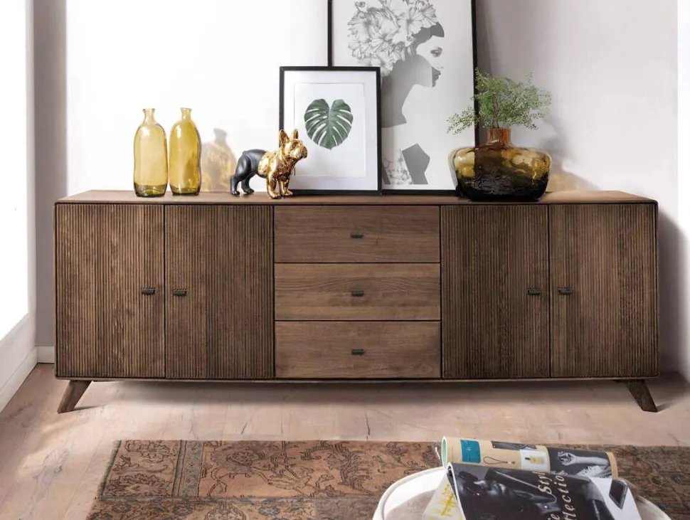 Sideboard 220x75cm "Lugano" Kernbuche massiv Tabak geölt