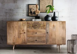 Sideboard 160x80cm 'Lyn' Mangoholz mit schwarzen Ornamenten