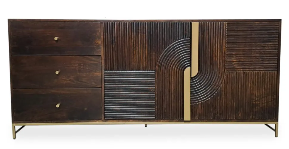 Sideboard 180x80cm 'Marvello' Mango mahagoni & Metall goldfarbig