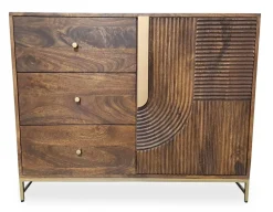 Sideboard 100x80cm 'Marvello' Mango braun & Metall goldfarbig